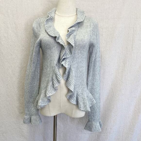 Y2K DressBarn gray metallic ruffle lightweight cardigan size small - Picture 14 of 14